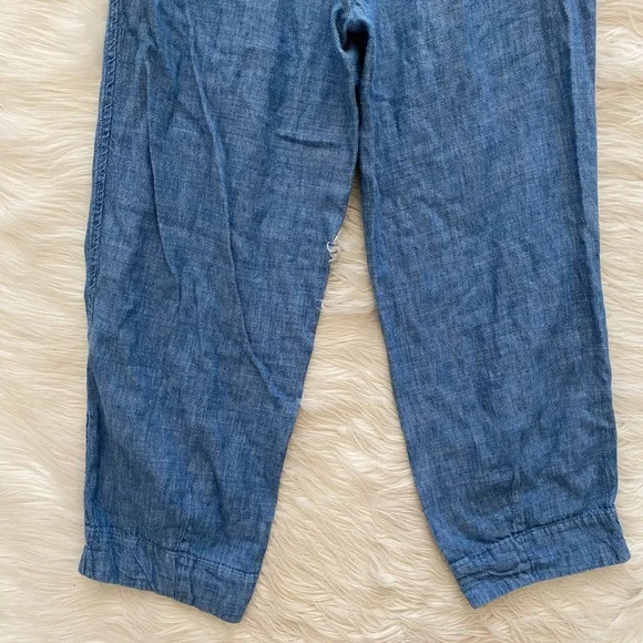 Free People Blue Chambray Ankle Crop Pants Linen Blend - Picture 8 of 12